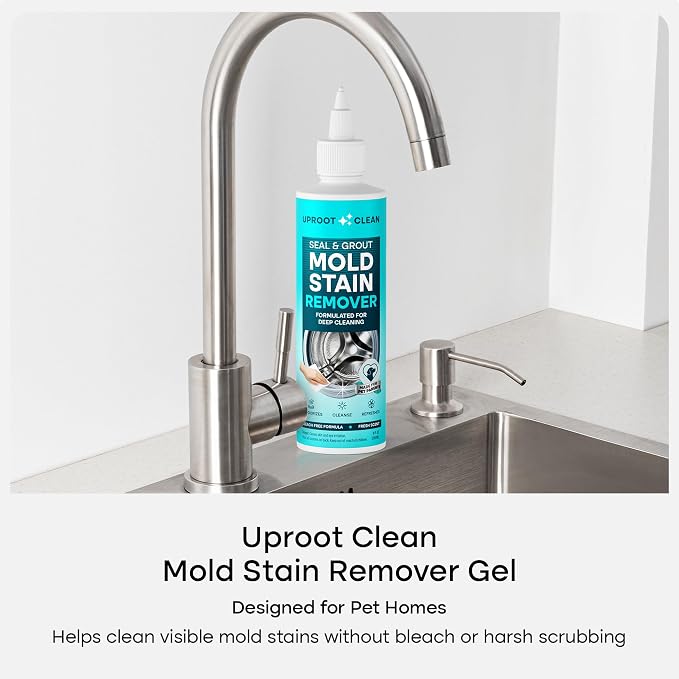 Uproot Clean Mold Stain Remover Gel for Washer,Shower,Bathroom,Caulk, 8 oz | Bleach-Free Stay-Put Gel for Washer Seals, Grout, Caulk & Fridges - Clings to surfaces, Lifts Visible Stains, Fresh Scent