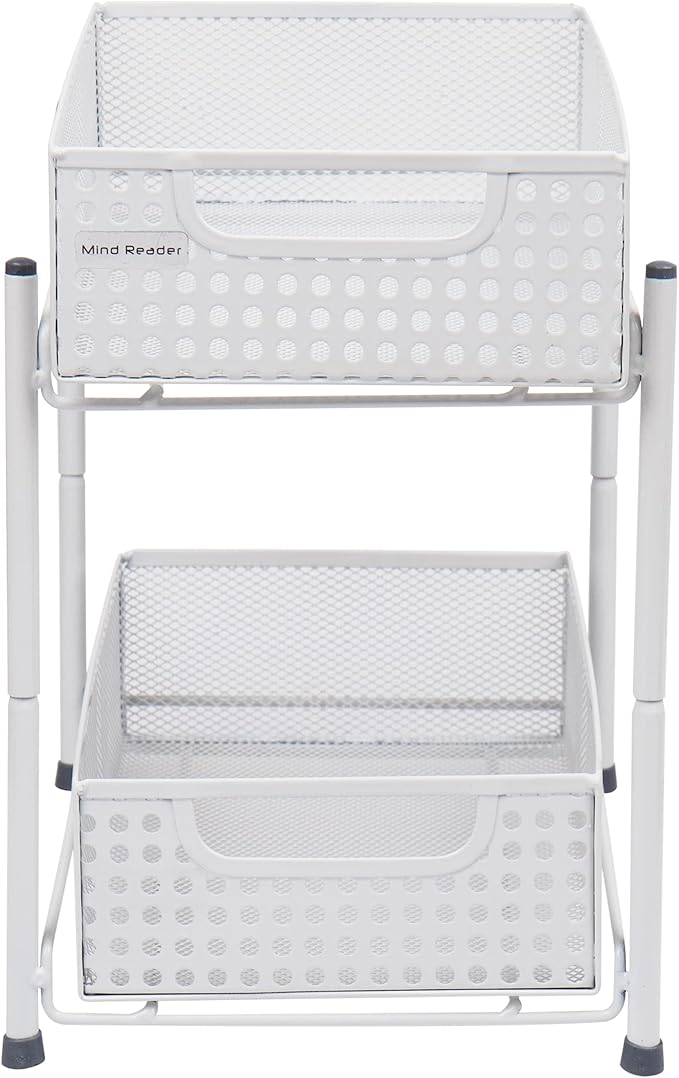Mind Reader Accessory Organizer, Supply Storage, Desktop, Crafts, Office, Metal Mesh, 8"L x 12.5"W x 11.25"H, White