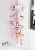 KEGII Shower Caddy Tension Pole, 4-Tier Rustproof Adjustable Corner Bathroom Organizer for Renters, 25–114.2 Inch No Drill Space-Saving Shower Storage Rack, Pink