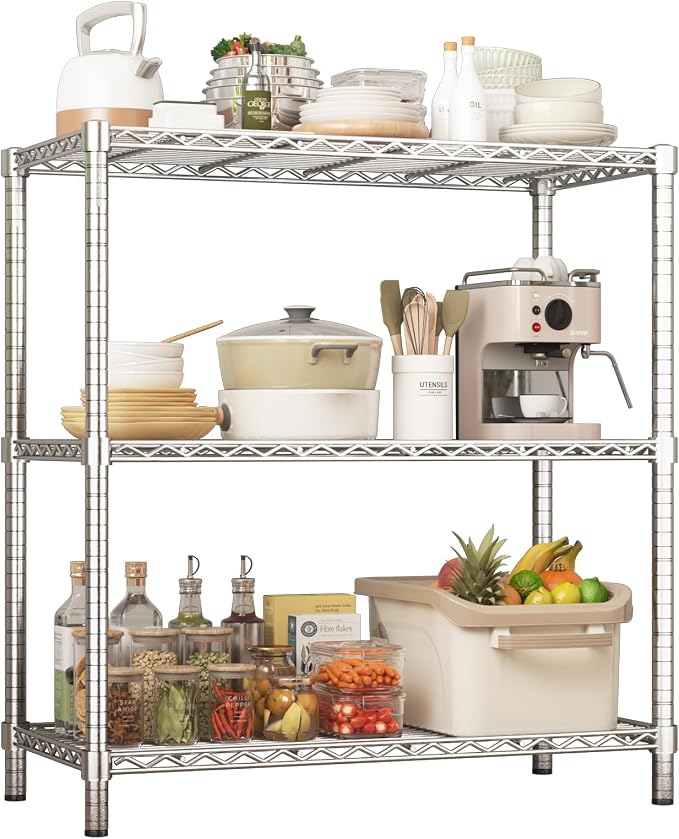 ROOMTEC 3-Tier Wire Shelving Unit,40" W*16" D*36" H,Max Load 1200 lbs | Small Garage Shelves,Adjustable Storage Rack, Metal Shelf for Kitchen, Pantry, Laundry Room, Basement