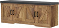 HOMSHO Farmhouse Shoe Storage Bench with 4 Barn Doors & Padded Seat Cushion | 47.2" Wide Entryway Bench with Adjustable Shelves & Hidden Storage, Rustic Walnut