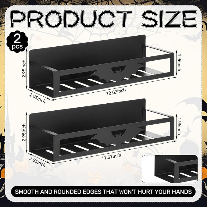 Beeveer 2 Pack Big Bat Magnetic Spice Rack for Refrigerator Metal Magnet Basket Shelf for Fridge Seasoning Storage Organizers Home Decor Kitchen Accessories(Black)