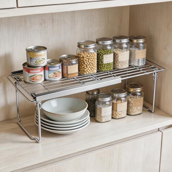 Orgneas Expandable Freezer Shelves, 15.8"-22" Adjustable Cooler Shelf Organizer, Thickened Heavy Duty Cabinet Shelf Organizer and Storage for Kitchen Pantry Refrigerator and Cooler, 2 Pcs