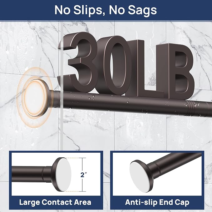 ENJOYBASICS Shower Curtain Rod 30 to 52 Inches, Stainless Steel Adjustable Spring Tension Rods No Drill for Bathroom, Closet, Window, Room Divider, Never Rust, Non Slip, Bronze