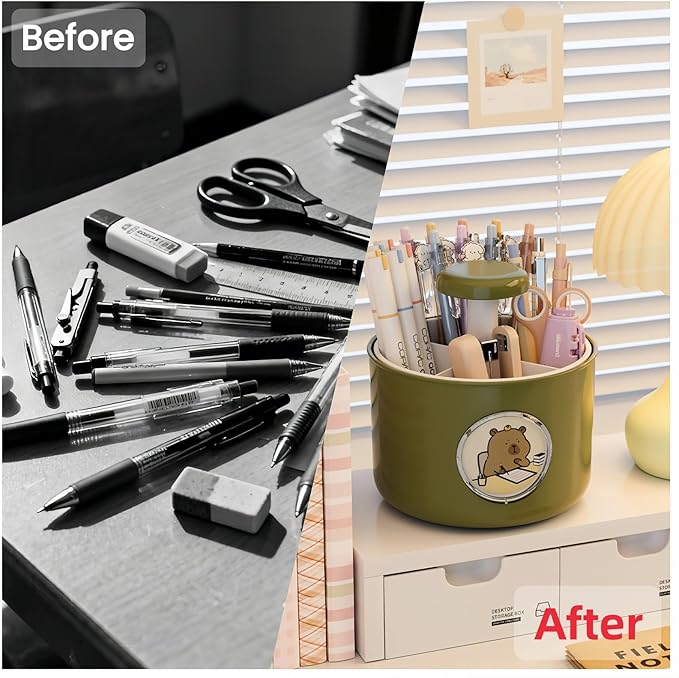 Cute 360 Rotating Desk Pen Organizer Holder, Art Supply Pencil Cup, Pencil Holder for Office, Home, School Organization Deals and Teacher supplies
