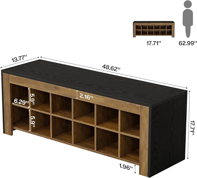 Tribesigns 48-inch Farmhouse Entryway Bench, Wooden Shoe Storage Bench with 12 Cubbies & Compartments, Shoe Rack Organizer, Freestanding Shoe Cabinet for Hallway, Mudroom, Cloakroom, Bedroom