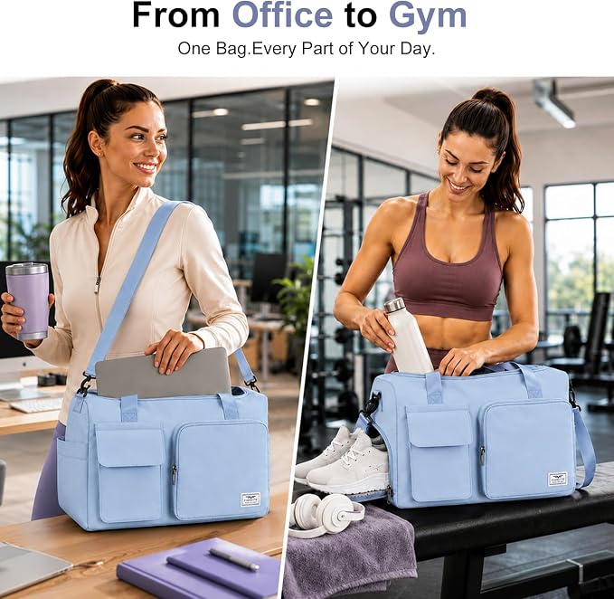 FIORETTO Women's Gym Duffle Bag with Shoes Compartment, 30L Capacity, Ideal for Travel, Gym, Sports, Duffel, Weekender