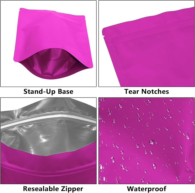 50PCS Smell Proof Resealable Pouch Bags,ULIFESTAR Aluminum Foil Flat Food Storage Bag,Sealable Pcsaging Zipper Pouches with Tear Notches for Pcsaging Lipgloss,Jewelry,etc(18*26cm/7.09*10.24",Purple)