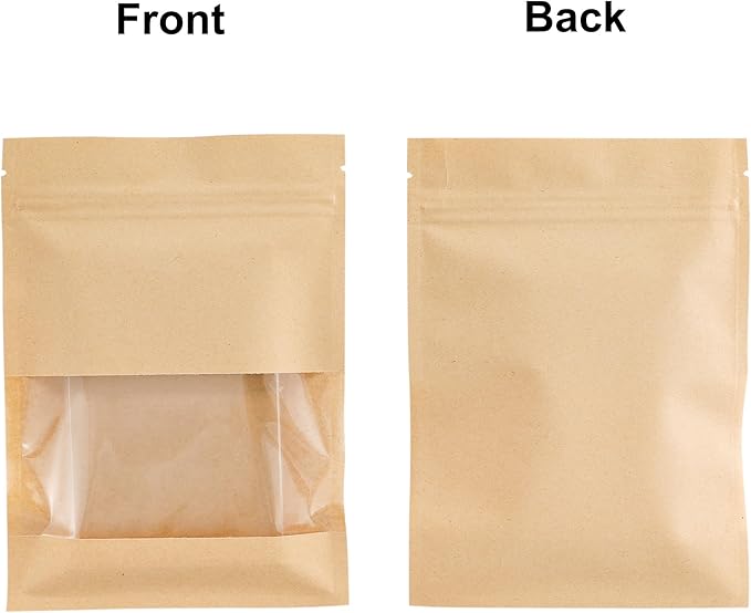 100PCS Resealable Kraft Paper Packaging Bags with Clear Window, Food Grade Heat Sealed Zipper Pouches for Coffee, Tea, Nuts, Snacks, Cookies (Kraft, 13 * 18CM/5.0"*7.1"-100PCS)