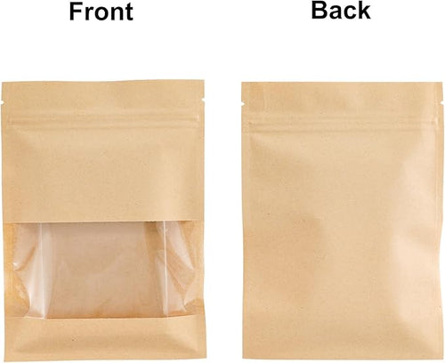 100PCS Resealable Kraft Paper Packaging Bags with Clear Window, Food Grade Heat Sealed Zipper Pouches for Coffee, Tea, Nuts, Snacks, Cookies (Kraft, 7 * 9CM/2.8"*3.5"-100PCS)