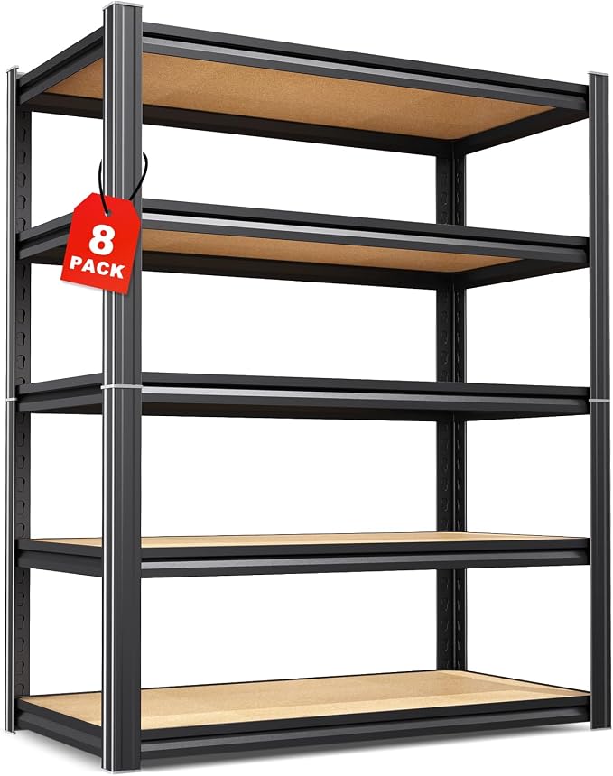 Set of 8-71"H-35"W-16D Garage Shelving-2050LBS 5 Tier Storage Shelves,Adjustable Heavy Duty Metal Shelving Unit and Storage Large Rack,Utility Steel Shelf For Shop Warehouse Industrial Pantry Basement