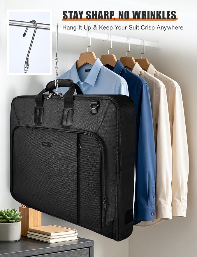 Noozion Garment Bag for Travel, Large Carry On Suit Bag for Business Up to 3 Suits, Wrinkle Free Garment Bag for Hanging Clothes with Shoulder Strap, Laptop Compartment, and Wet-Dry Pocket
