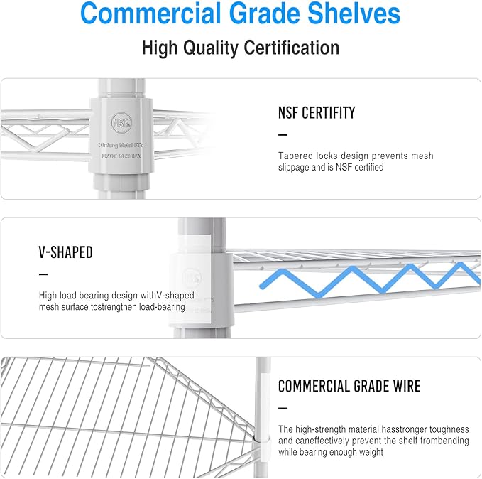 6 Tier NSF Metal Corner Shelf Wire Shelving Unit, 600lbs Capacity Heavy Duty Adjustable Pentagonal Storage Rack with Shelf Liners for Kitchen Garage Office Etc Room Corner, 72"H x 20"L x 20"D - White