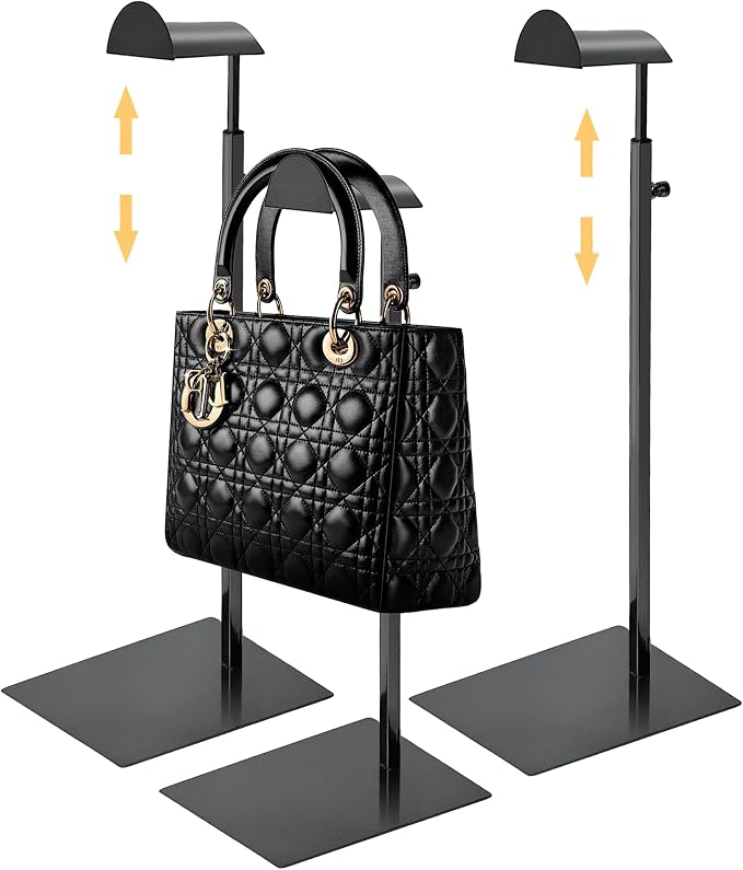 Royxen 3 Pack Purse Holder, Purse Display Stand with Adjustable Height, Bag Stands for Display, Stainless Steel Purse Rack for Bags Organizer (Black)