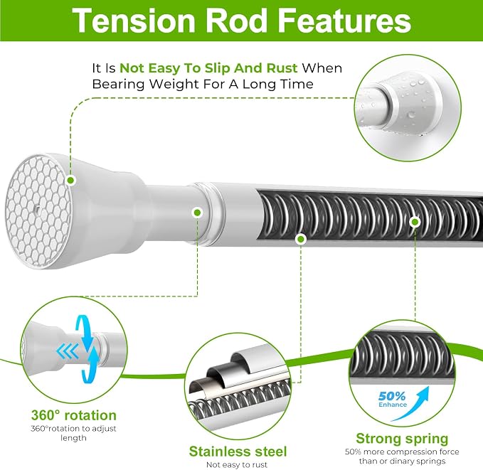 HAOYUNIE 2 Pack Tension Curtain Rods, 28-49 Inches Adjustable Spring Tension Rods, No Drill No Slip, for Windows, Doorway, Bathroom & Closet (white)