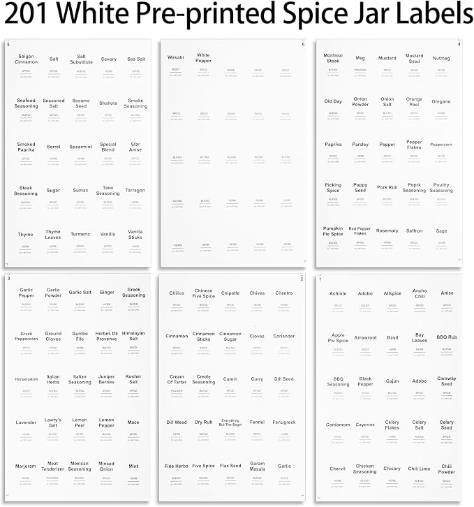 Spice Jar Labels 150 PCS Waterproof Spice Labels Stickers Spice-Minimalist Condiment for Kitchen Jars
