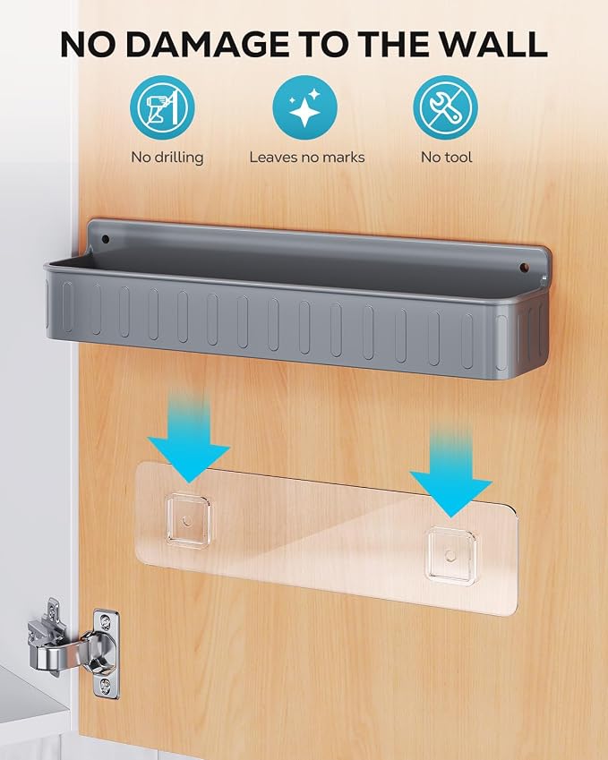 Nieifi Spice Rack Wall Mount, 4 Pack, Grey, 2 Inch Depth, Screw or Adhesive Installation, Spice Rack Organizer for Small Spice Jars, Suitable for Kitchen Cabinet or Pantry Door