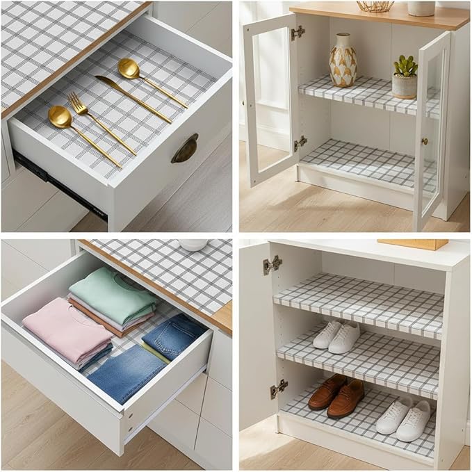Coavas Shelf and Drawer Liner, Non Slip Extra Grip Non Adhesive Waterproof Thickened Cabinet Mat, Easy Cut for Kitchen Pantry Bathroom Dresser Cupboard (Stripe, 12IN x 10FT)
