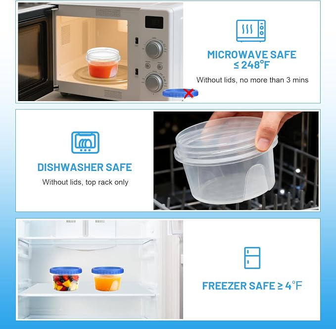 6 Pack Freezer Containers with Screw On Lids, 12 Oz Stackable Reusable Plastic Storage Container, Airtight Plastic Food Storage Containers with Twist Top Lids for Food Soup Jello Sauce