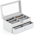 CO-Z Sunglasses Organizer with 12 Slots, Leather Eyeglasses Storage Box for Women Men, 2 Story Lockable Display Case for Multiple Glasses, Sunglasses Jewelry Collection Holder with Drawer, White
