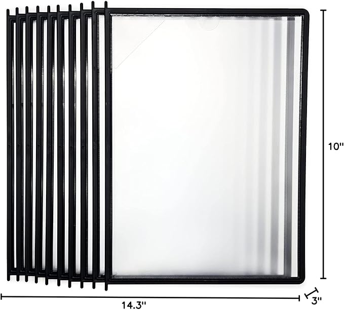 Tarifold Wall Mount Reference Organizer Display System, 10 Double-Sided Pockets, 20 Sheet Capacity, Durable Metal Base, Expandable, Easy-Load Polypropylene Pockets, Black