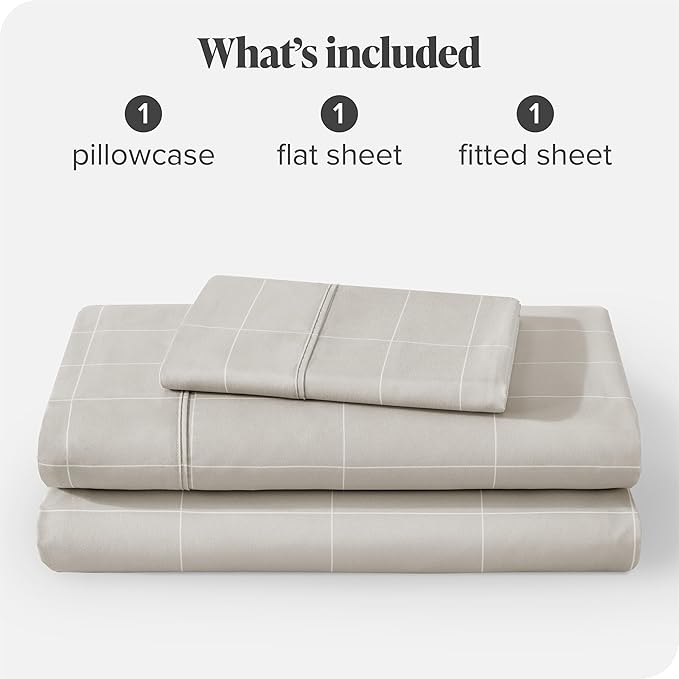 Bare Home Twin XL Sheet Set - College Dorm Size - Luxury 1800 Ultra- Soft Double Brushed Microfiber - Deep Pockets - Easy Fit - 3 Piece Bedding Sheet Set (Twin XL, Grid - Stone/White)