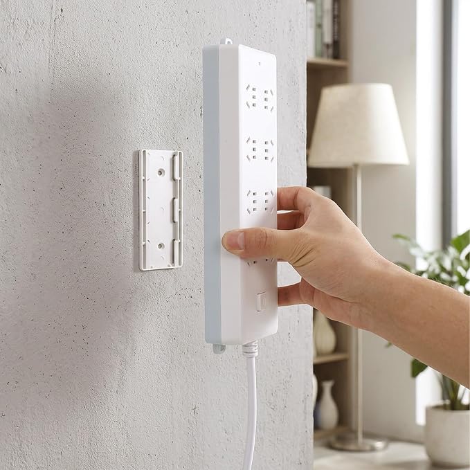 8 Pcs Power Strip Holder, Adhesive Punch-Free Socket Holder Self Adhesive Socket Desktop Fixer Wall Mount for Kitchen Home Office Cable Management (White)
