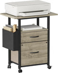 GYIIYUO 2 Drawer File Cabinet with 24'' Extended Desktop, Mobile | Rolling Filing Cabinet, Side Bag, Fits A4/Letter Size, Rolling Printer Stand, Home Office, Fabric Drawer, Oak Grey