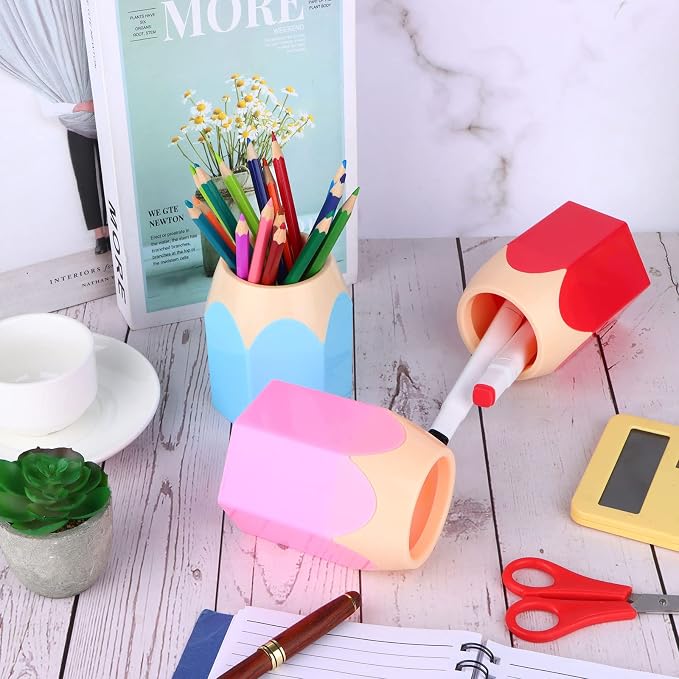 6pcs Pencil Shaped Pen Holders, Cute Desktop Pen Cup & Makeup Brush Container - Creative Stationery Storage for Office & Home Decoration