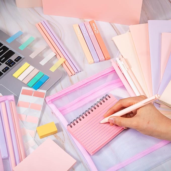Colarr 54 Pcs Cute Notebook Stationery Set for Women, Bible Study Supplies, 6 Lined Notebooks, 36 Pens, Sticky Notes & Tabs, Bags & Folders for Work Journal Study College Office Supply(Pink)