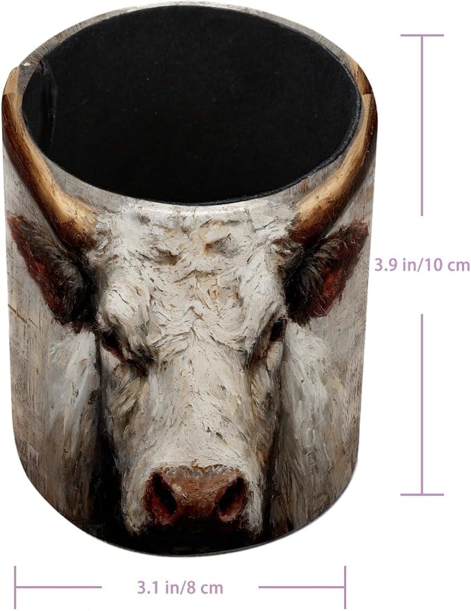Watercolors Highland Cow Pen Holder Pencil Organizer for Desk, 3.1” x 3.1” x 3.9” Pencil Cup Office Supplies, Large Capacity Cute Pen and Makeup Brush Holder for Desktop, Home, School