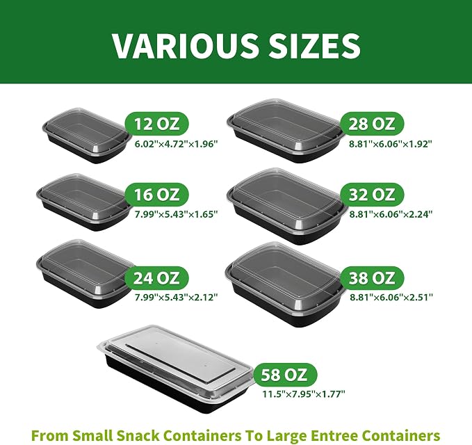 38oz Heavy Duty Meal Prep Containers, 52 Pack 1 Compartment with Lids | BPA Free Disposable Plastic Food Storage Boxes, Microwave Freezer Dishwasher Safe for Lunch, Leftovers, Restaurant Takeout