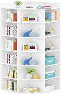 Aheaplus Corner Cube Book Shelf, 7-Tier Corner Storage Cabinet with Top Table, Corner Cube Storage Shelf for Small Space, Wooden L Shaped Cubby Bookcase for Home Office, Bedroom, Living Room, White