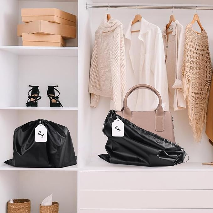10 Pack Purse Dust Bags Large Silk Drawstring Dust Bag Cover for Handbag Shoe Storage(Black, M-19.6 × 15.7 in)