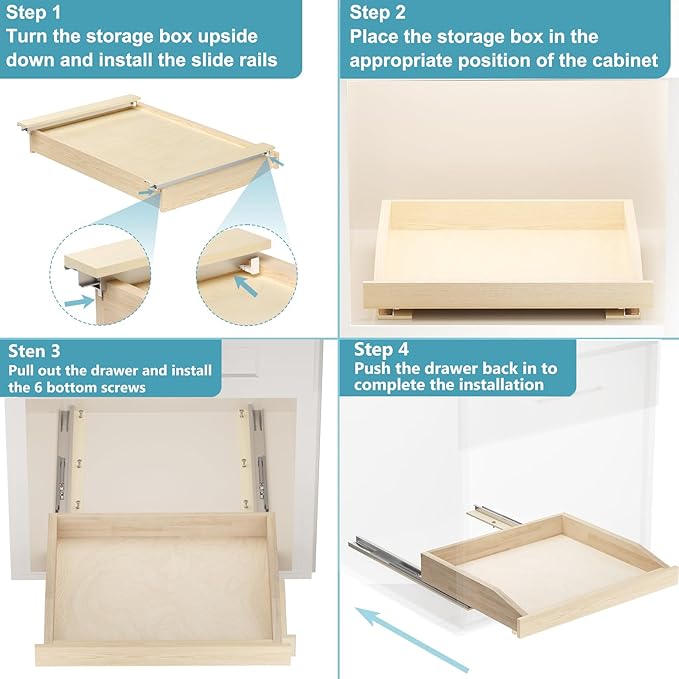 ROOMTEC Pull Out Cabinet Organizer with Soft Close, 13-1/2" W x 21" D, Pull Out Cabinet Drawer for Kitchen cabinets, Pull Out Cabinet Shelf, Finished, Bottom Assembly, 2PCS
