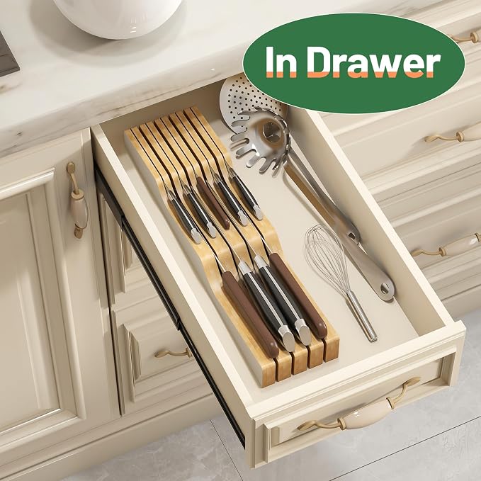Knife Drawer Organizer (White, 9 Knives Organizer)