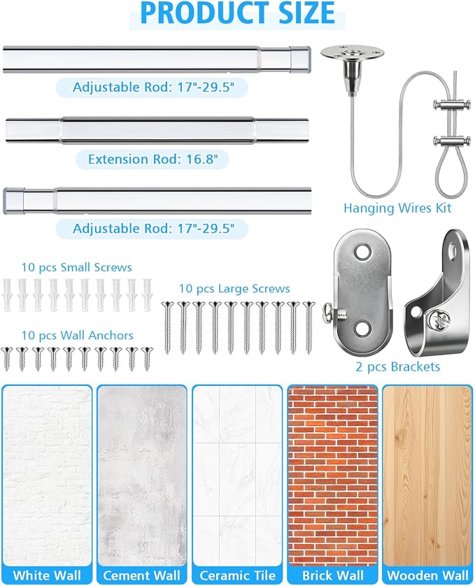 Premium Chrome Oval Closet Rod for Hanging Clothes 52 to 70 Inch, Includes End Supports, Adjustable Wardrobe Tube, Heavy Duty Extendable Closet Pole, Carbon Steel
