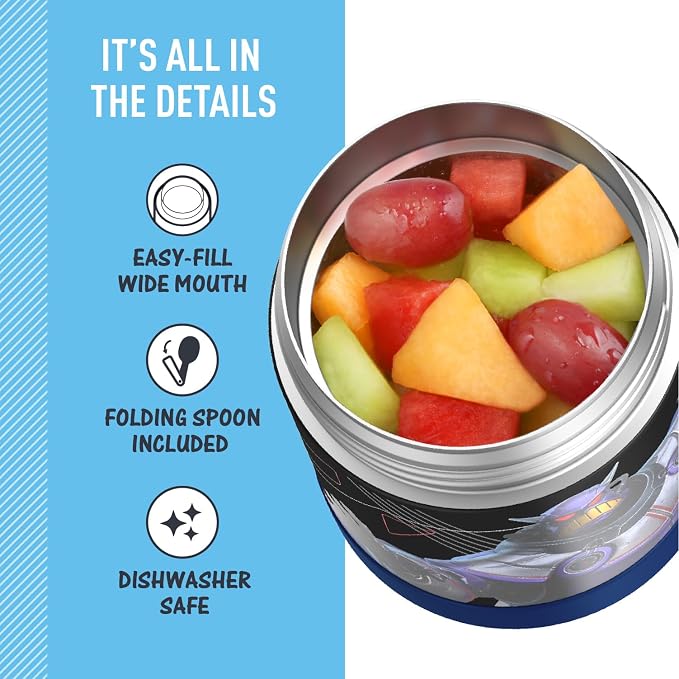 THERMOS FUNTAINER 10 Ounce Stainless Steel Vacuum Insulated Kids Food Jar with Spoon, LIGHTYEAR