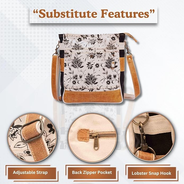 RAJERIYA Bags SEL de MER Upcycled Blossom Print Canvas & Leather Shoulder Bag, Canvas Crossbody Bags for Women