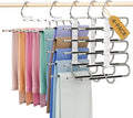 DAMITA Pants Hangers Space Saving - 4 Pack 5 in 1 Layers No Need Installation - Stainless Steel Metal Jeans Hangers - White Closet Organizers and Storage Anti-Slip Design for Pants Scarf Legging