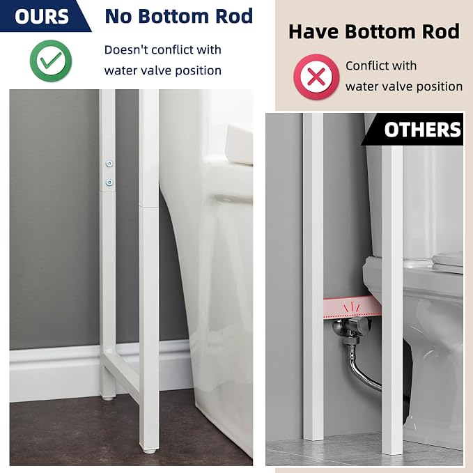 MOHOPE 2-Tier Over The Toilet Storage with 2 Fabric Drawers, Freestanding Above The Toilet Storage Cabinet, Space Saver Metal Over Toilet Bathroom Organizer Shelf for Small Space, White