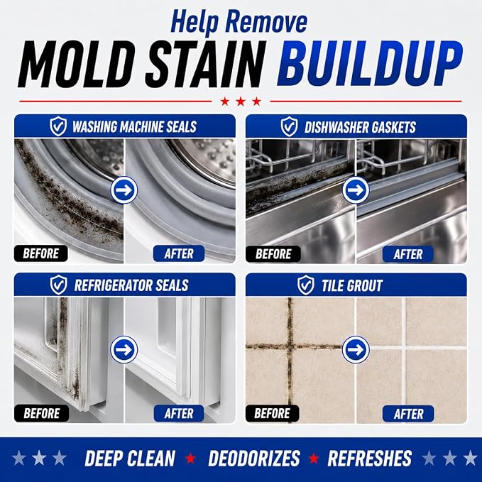 7 FL OZ Mold Stain Remover Gel, Help Remove Black Stain Buildup, Cleaning Gel for Tile Grout, Shower Caulk, Sink, Washing Machine Seals, Dishwasher & Refrigerator Gaskets, Household Cleaning Solution