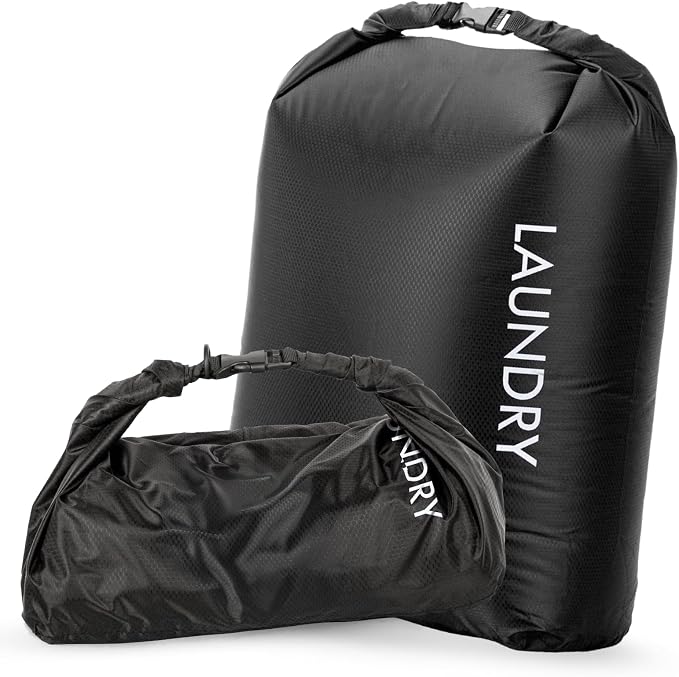Compression Travel Laundry Bag for Dirty Clothes, Pump-Free Laundry Bag for Suitcase & Dorm, Waterproof Wet Dry Clothes Organizer, Large Capacity Space Saving Travel Bag (1 Pcs) Black