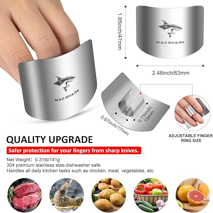 MAD SHARK 2pcs Chef Finger Guards for Cutting aid, Stainless Steel Protectors for Cutting, Avoid Hurting, Slicing and Chopping Kitchen Tools