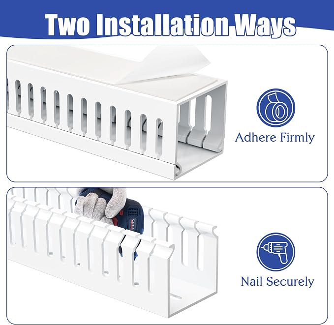 2" H x 2" W Cable Raceway, 66in Under Desk Wire Management Channel, White | Slotted Wire Duct, 4Pack, 16.5in Each, Heavy-Duty PVC Cable Management for Server Racks, Network Cables & Electrical Cabinets