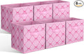 Geelin 6 Pcs Pink Bow Cube Storage Bins 11 Inch Storage Basket with Handle, Preppy Girls Organizer Basket, Collapsible Fabric Box for Classroom Bedrooms Office Home Decoration Gift