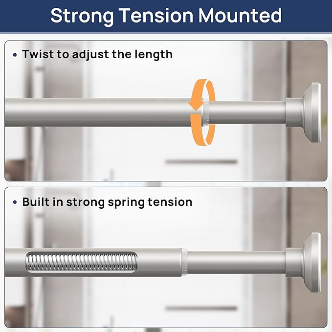 ENJOYBASICS Shower Curtain Rod 30 to 76 Inches, Stainless Steel Adjustable Spring Tension Rods No Drill for Bathroom, Closet, Window, Room Divider, Never Rust, Non Slip, Nickel