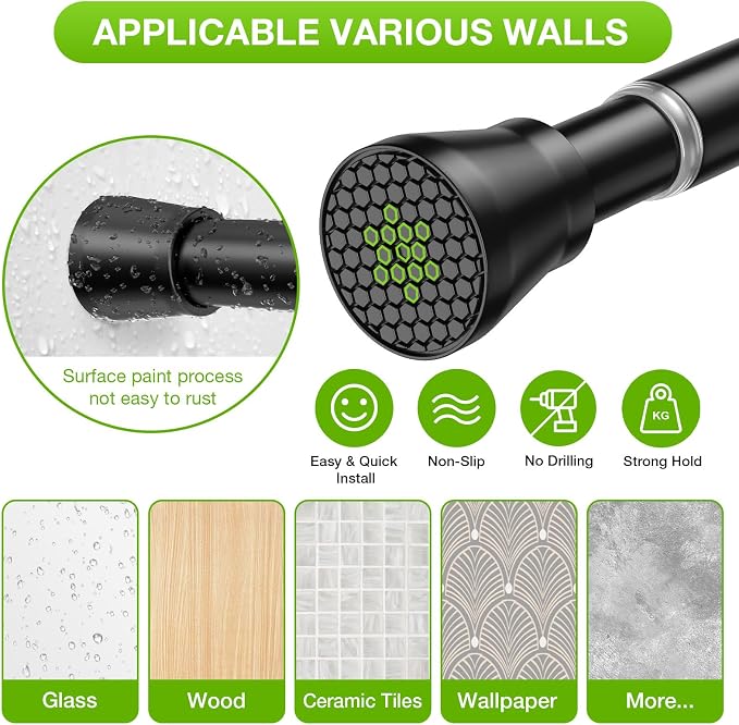 2 Pack Tension Rod 28 to 48 Inch Black Curtain Rods No Drilling Spring Curtain Rods for Windows Adjustable curtain Rod Expandable Tension Rod for Windows,Doorway,Closet,Bedroom