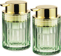 Foaming Hand Soap Dispenser, 8oz Refillable Sage Green Glass with Gold Pump, for Liquid Soap or Lotion, Vertical Ribbed Decor for Bathroom Vanity, Kitchen, Commercial Use - 2 Pack