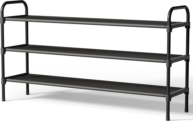 Kitsure Shoe Rack, 39" Wide Extra-Long Shoe Organizer, 3-Tier, Black | Closet, Front Door Entrance, Entryway, Stackable & Detachable Shelf, Closet Organizers and Storage